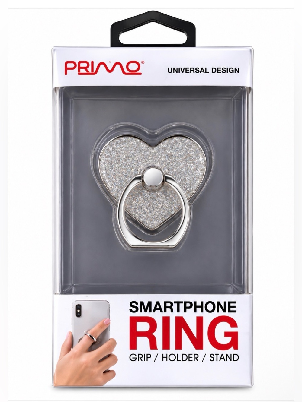 Primo Smartphone Ring - Silver Glitter Heart